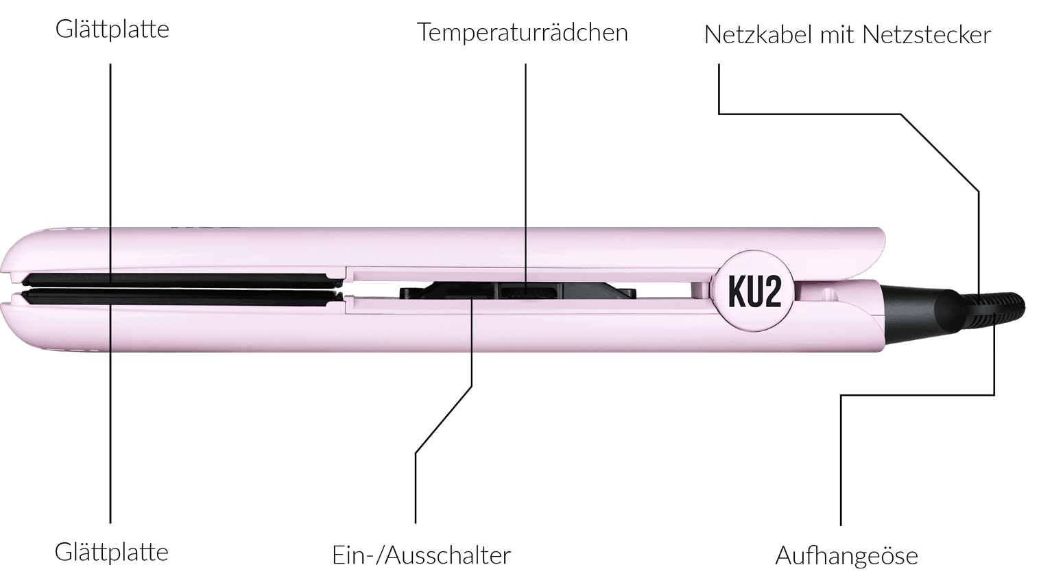 Das KU2 Cosmetics Glätteisen in stylischem Pink